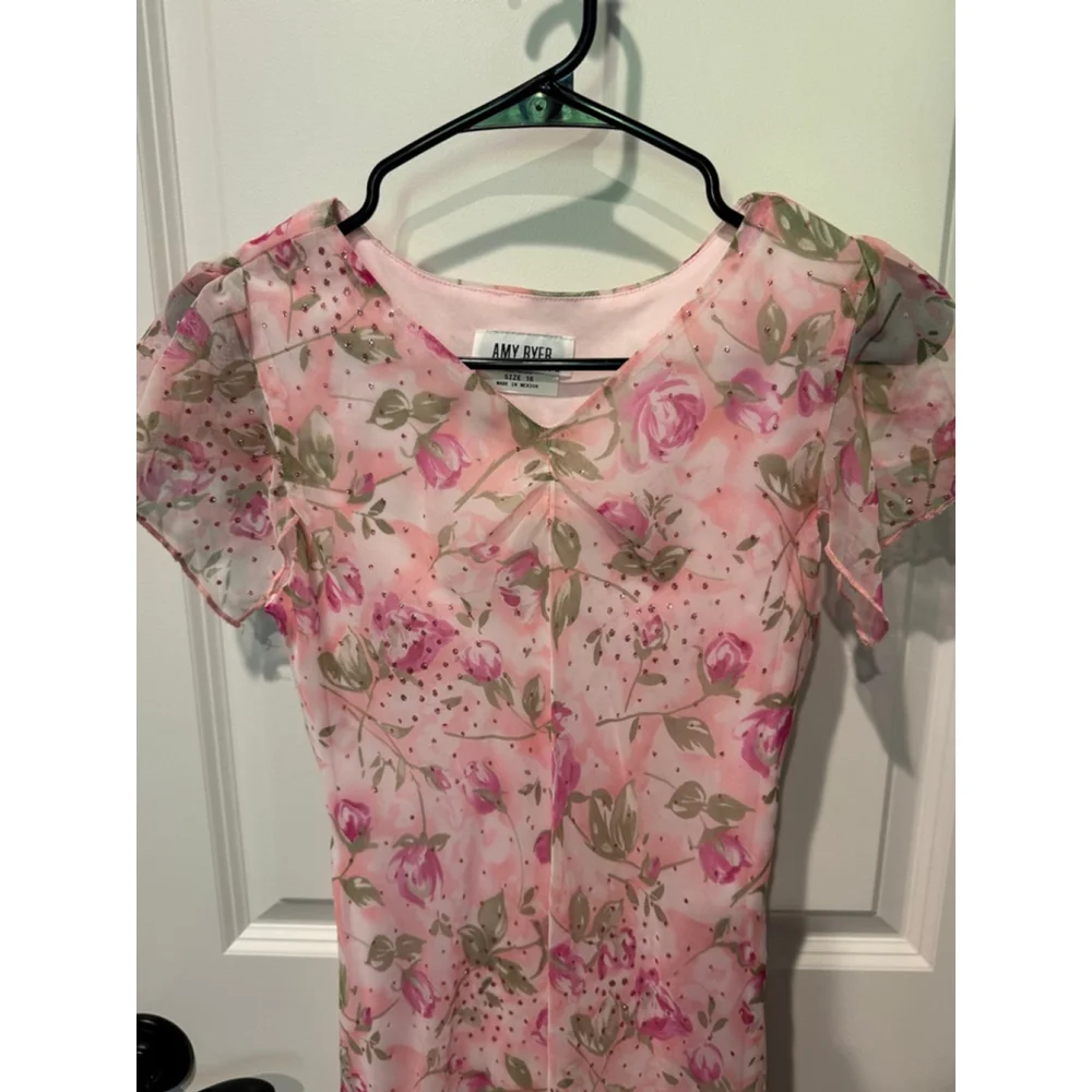 Girls Amy Byer Pink Floral Midi lined Dress Size 16